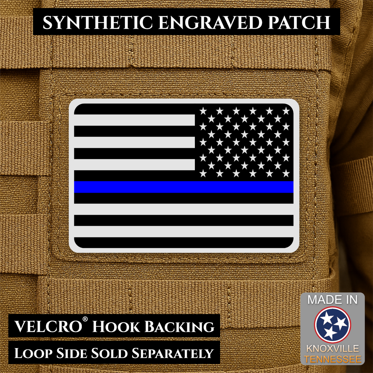 Tactical Synthetic Engraved American Flag Patch, 2x3" | Made in USA | VELCRO® Brand Hook Backing