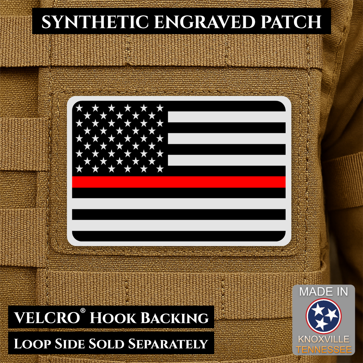 Tactical Synthetic Engraved American Flag Patch, 2x3" | Made in USA | VELCRO® Brand Hook Backing