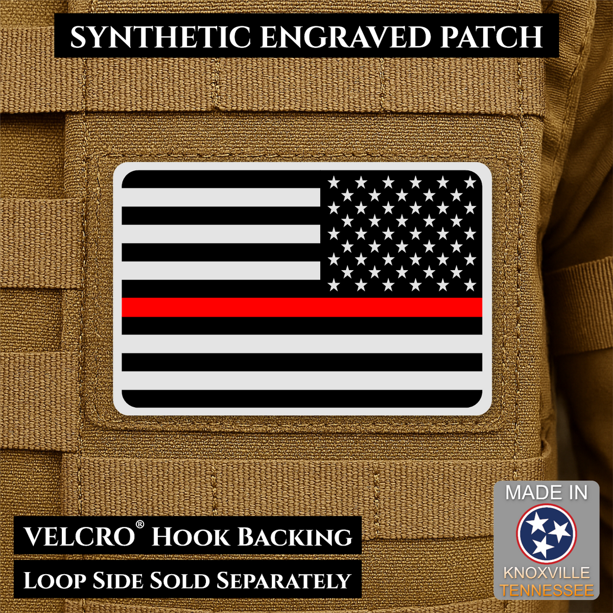 Tactical Synthetic Engraved American Flag Patch, 2x3" | Made in USA | VELCRO® Brand Hook Backing