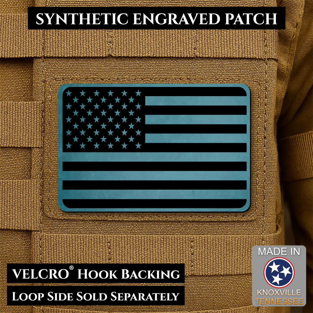 Tactical Synthetic Engraved American Flag Patch, 2x3" | Made in USA | VELCRO® Brand Hook Backing