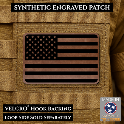 Tactical Synthetic Engraved American Flag Patch, 2x3" | Made in USA | VELCRO® Brand Hook Backing