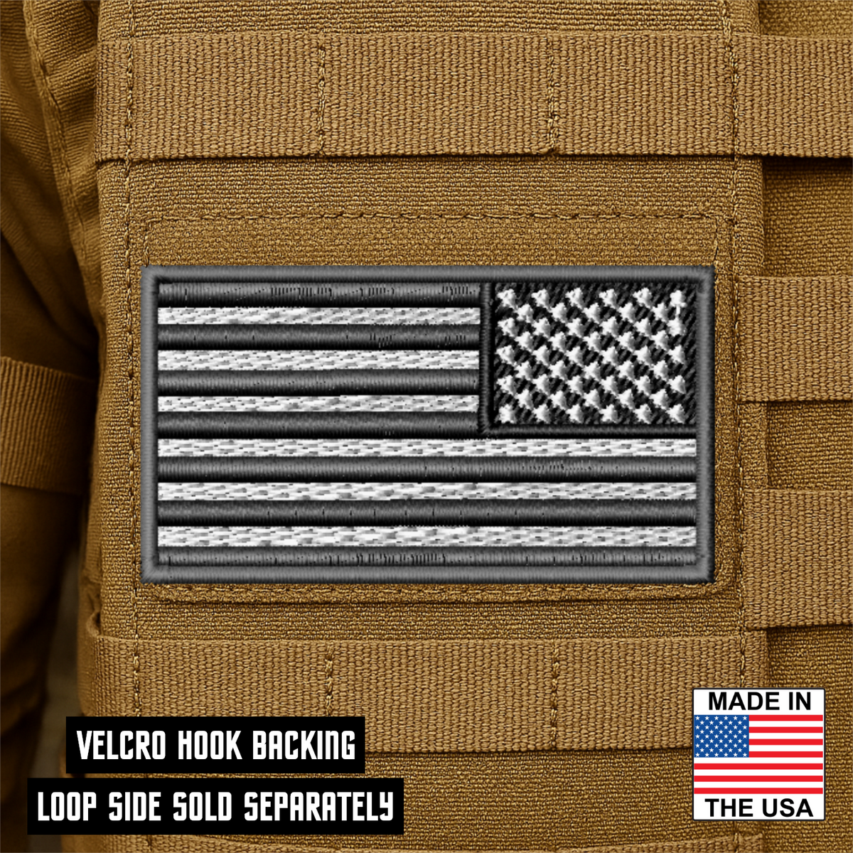 Gray Tactical American Flag Patch | Made in USA | VELCRO® Brand Hook Backing