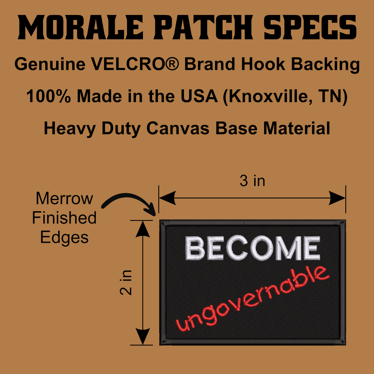 Become Ungovernable Funny Morale Patch, 2x3" | Made in USA | VELCRO® Brand Hook Backing
