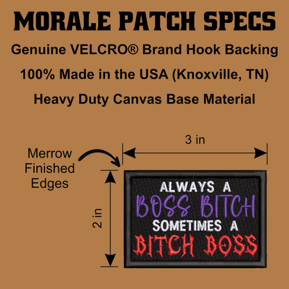 Boss B*tch, B*tch Boss Funny Morale Patch, 2x3" | Made in USA | VELCRO® Brand Hook Backing