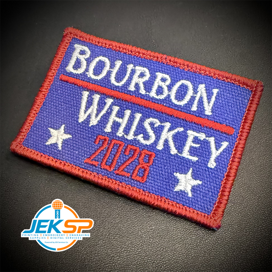 Bourbon & Whiskey for President 2028 Funny Embroidered Morale Patch, 2x3" | VELCRO® Brand Hook Backing