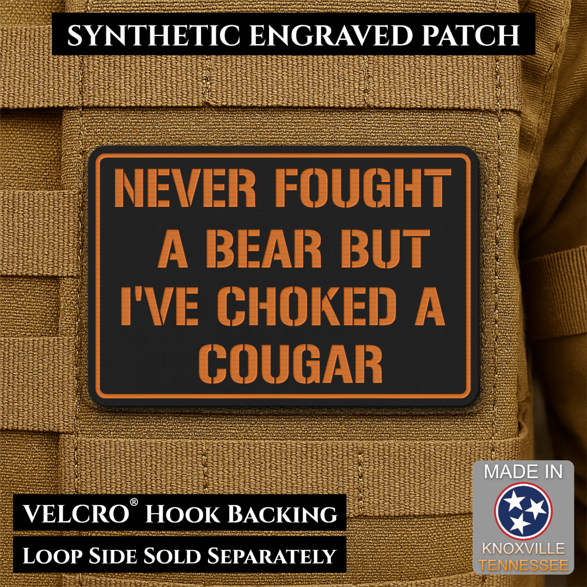 I’ve Choked A Cougar Funny Morale Patch, 2x3" | Made in USA | VELCRO® Brand Hook Backing