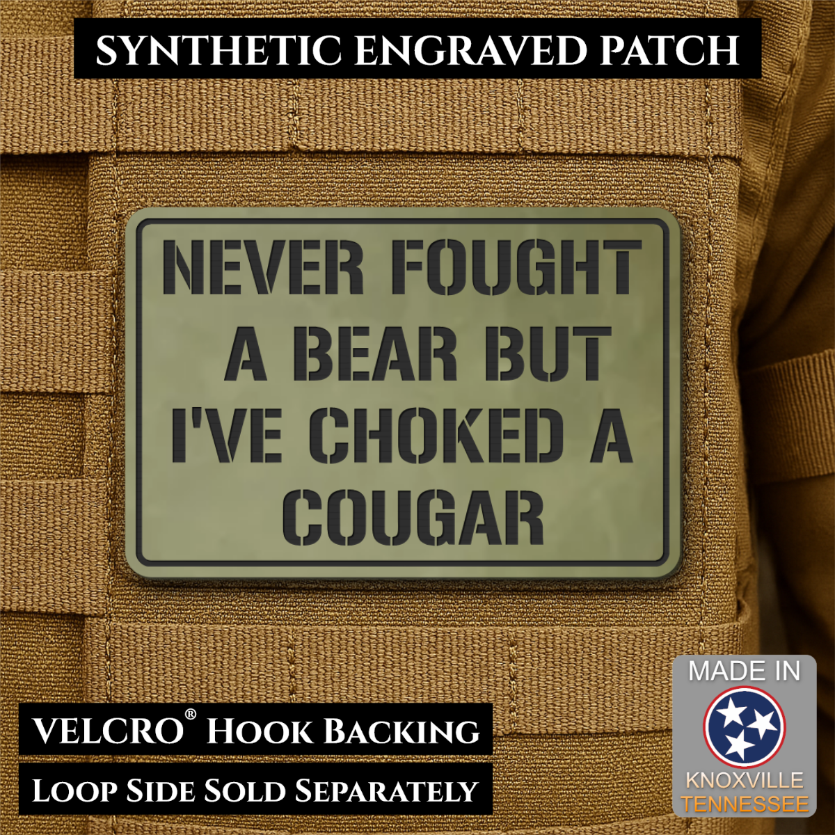 I’ve Choked A Cougar Funny Morale Patch, 2x3" | Made in USA | VELCRO® Brand Hook Backing