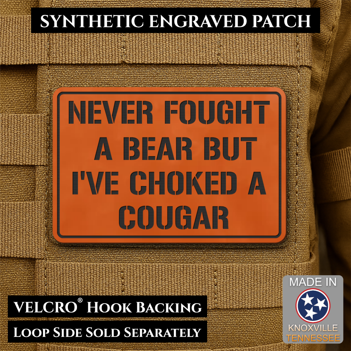 I’ve Choked A Cougar Funny Morale Patch, 2x3" | Made in USA | VELCRO® Brand Hook Backing