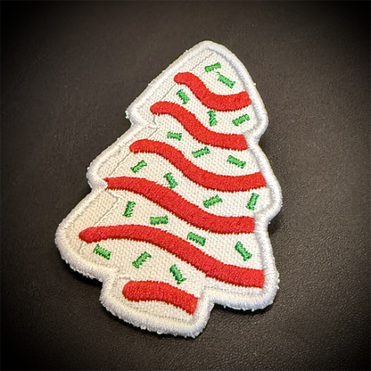 Christmas Tree Cake Funny Embroidered Morale Patch, 2.5x3.5" | VELCRO® Brand Hook Backing