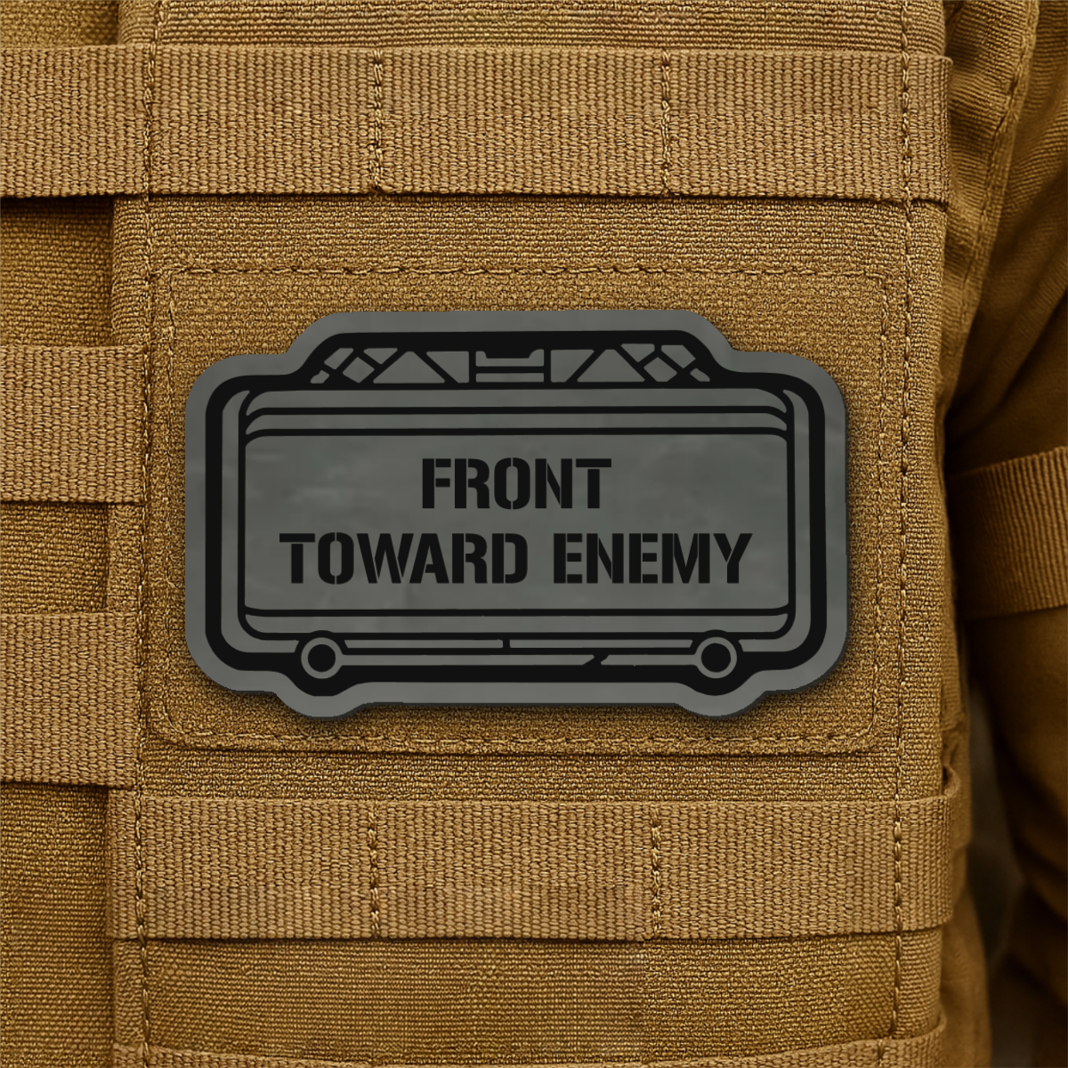 Claymore Mine “Front Toward Enemy” Laser Engraved Morale Patch, 1.8x3" | VELCRO® Brand Hook Backing