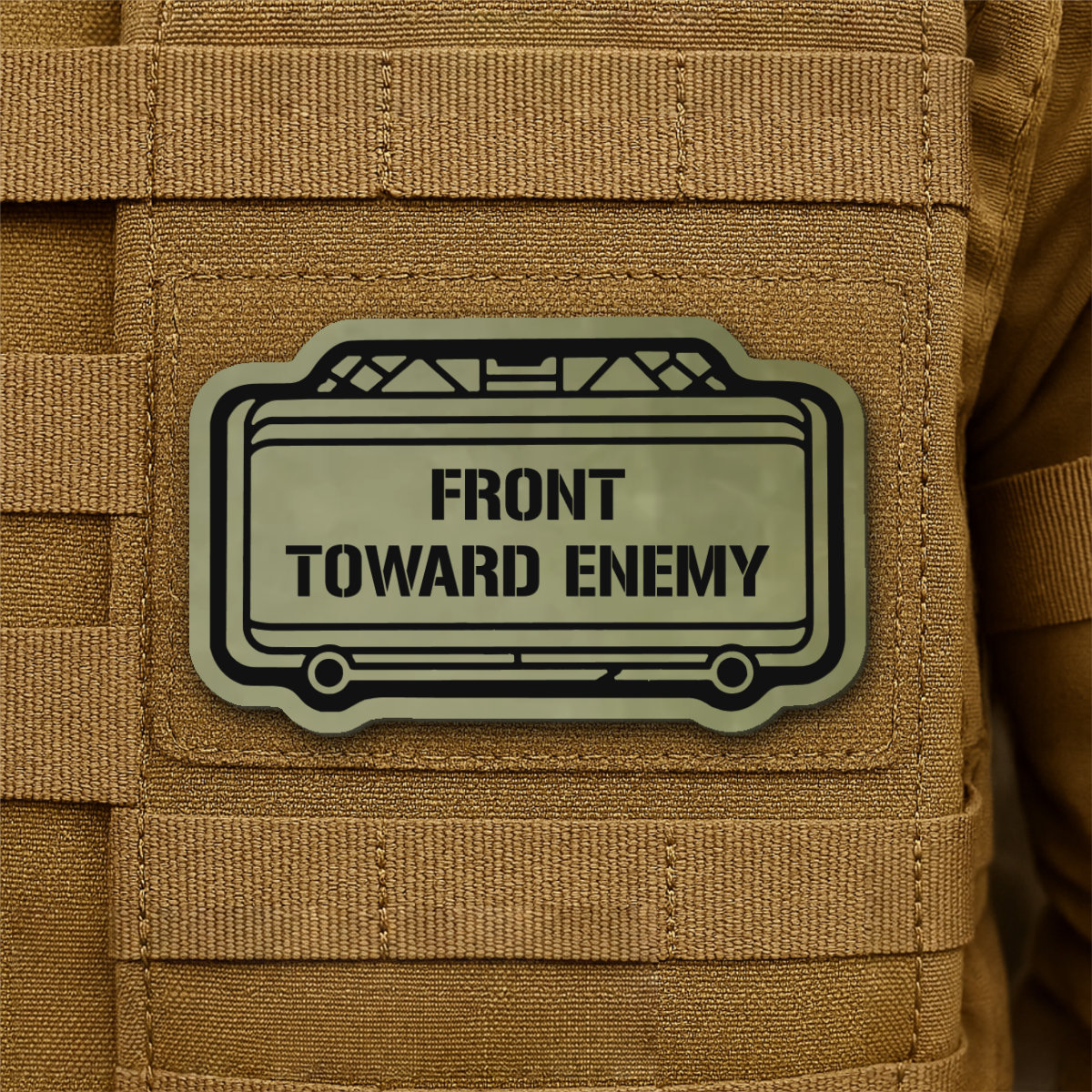 Claymore Mine “Front Toward Enemy” Laser Engraved Morale Patch, 1.8x3" | VELCRO® Brand Hook Backing