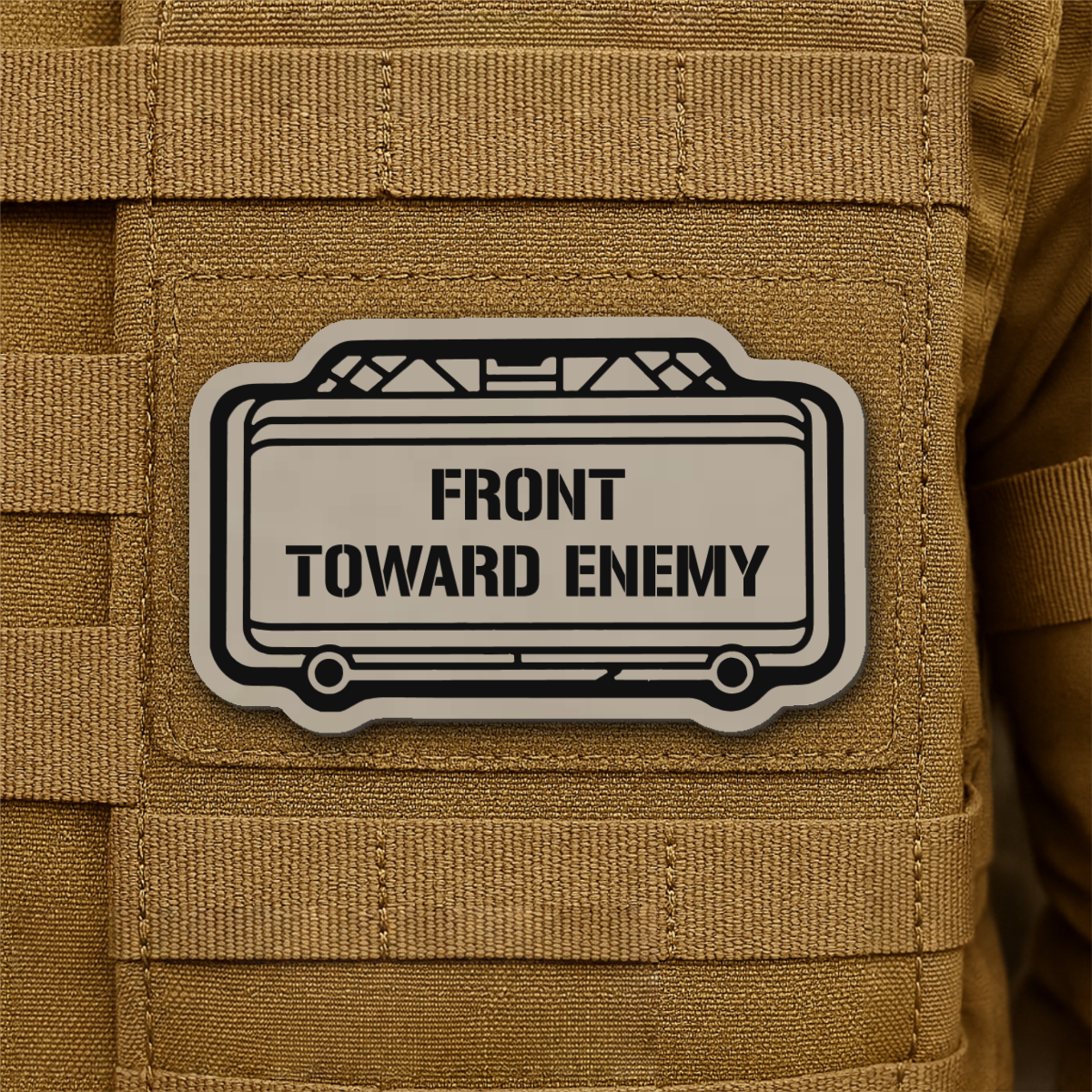 Claymore Mine “Front Toward Enemy” Laser Engraved Morale Patch, 1.8x3" | VELCRO® Brand Hook Backing