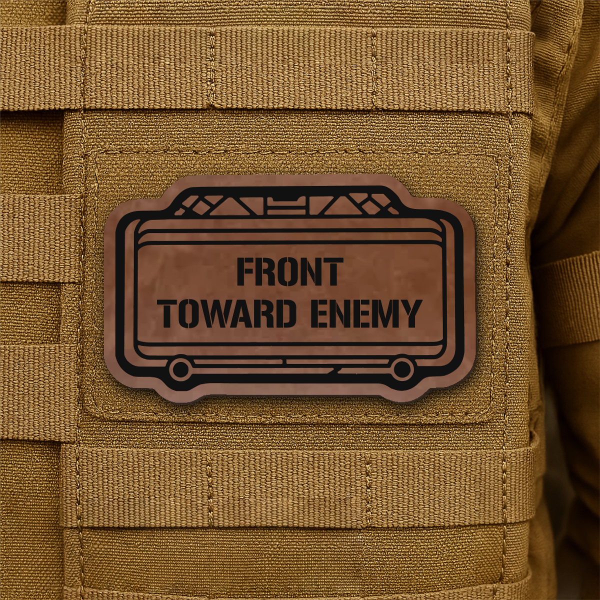 Claymore Mine “Front Toward Enemy” Laser Engraved Morale Patch, 1.8x3" | VELCRO® Brand Hook Backing