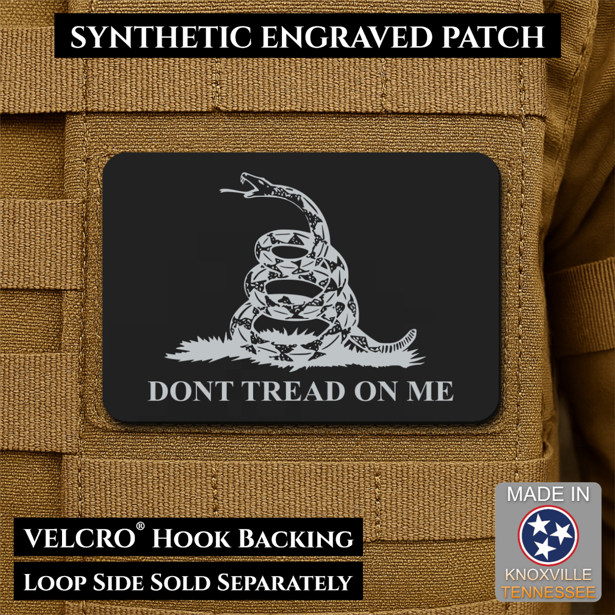 Don’t Tread on Me Gadsden Tactical Flag Patch, 2x3" | Made in USA | VELCRO® Brand Hook Backing