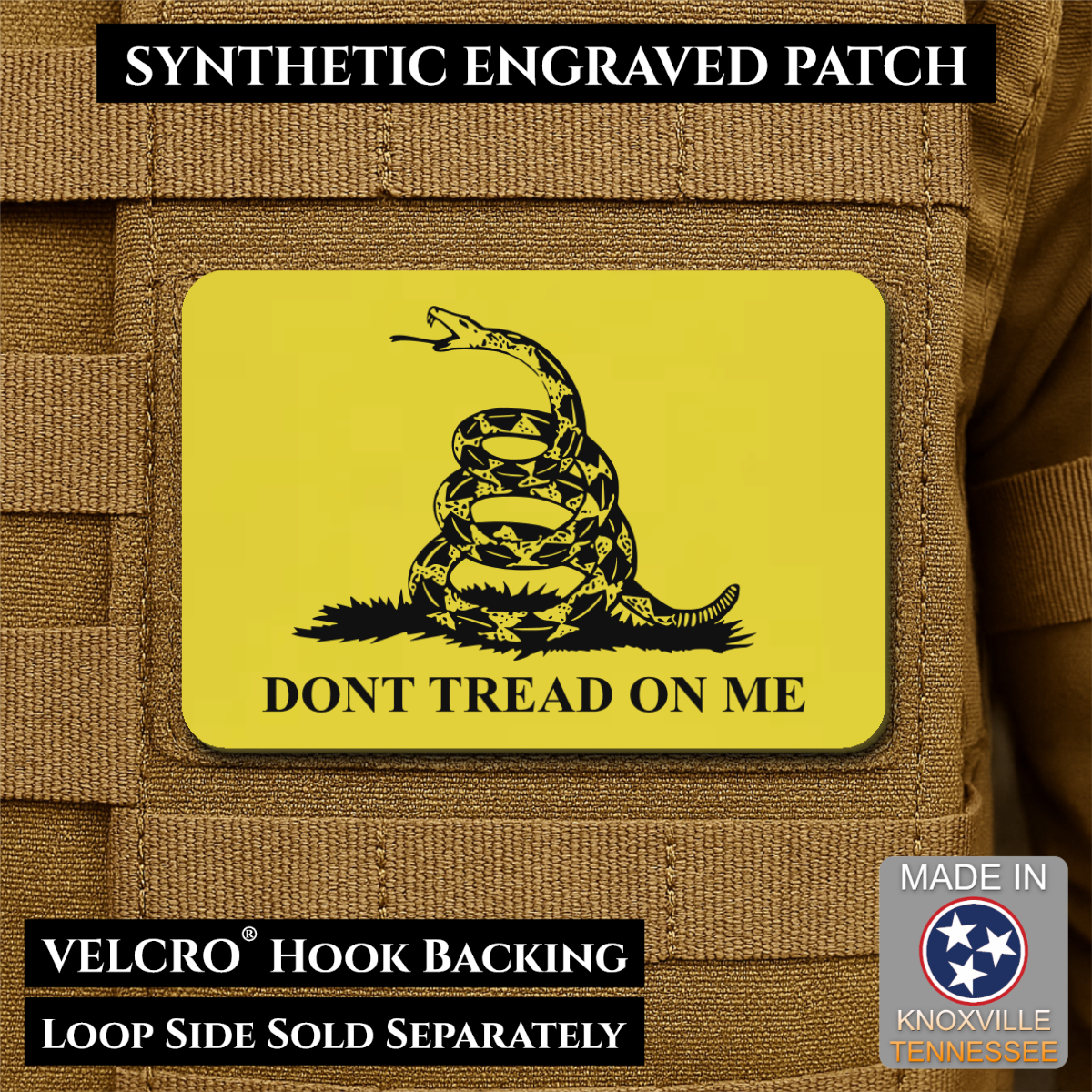 Don’t Tread on Me Gadsden Tactical Flag Patch, 2x3" | Made in USA | VELCRO® Brand Hook Backing