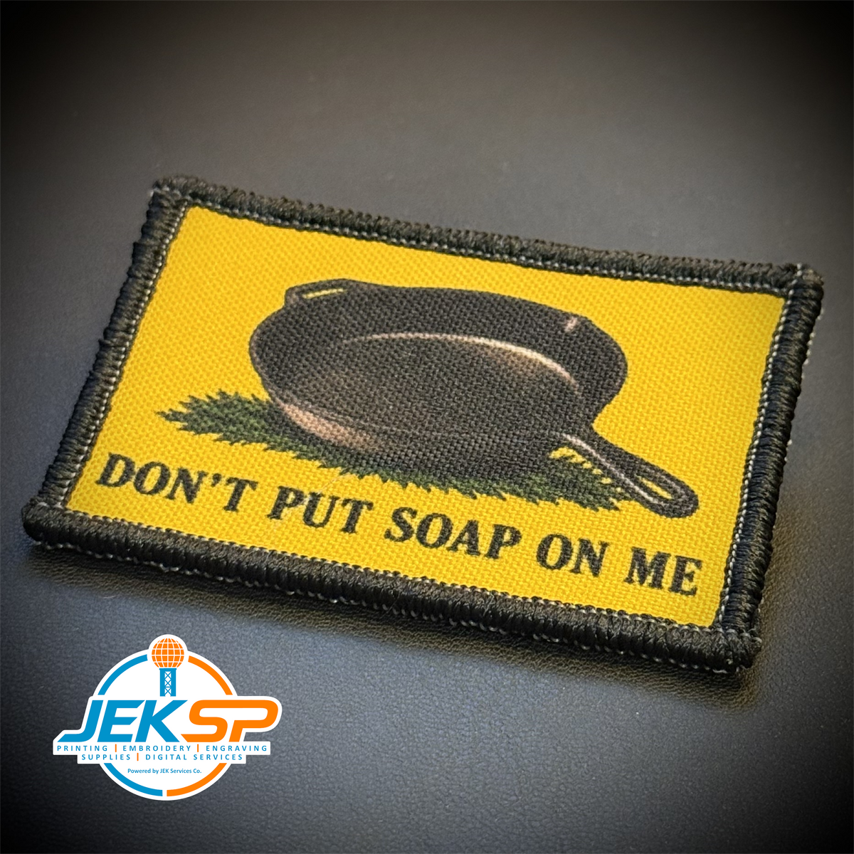 Don't Put Soap on Me Gadsden Skillet Printed Patch, 2x3" | VELCRO® Brand Hook Backing