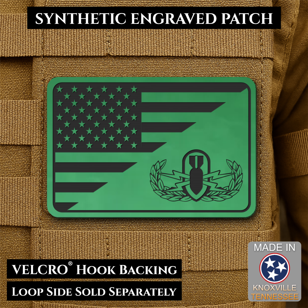 EOD Bomb Squad American Flag Morale Patch, 2x3" | Made in USA | VELCRO® Brand Hook Backing