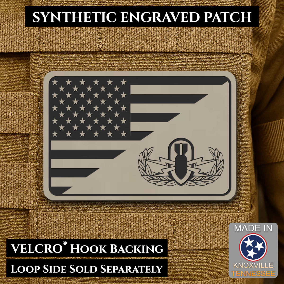 EOD Bomb Squad American Flag Morale Patch, 2x3" | Made in USA | VELCRO® Brand Hook Backing