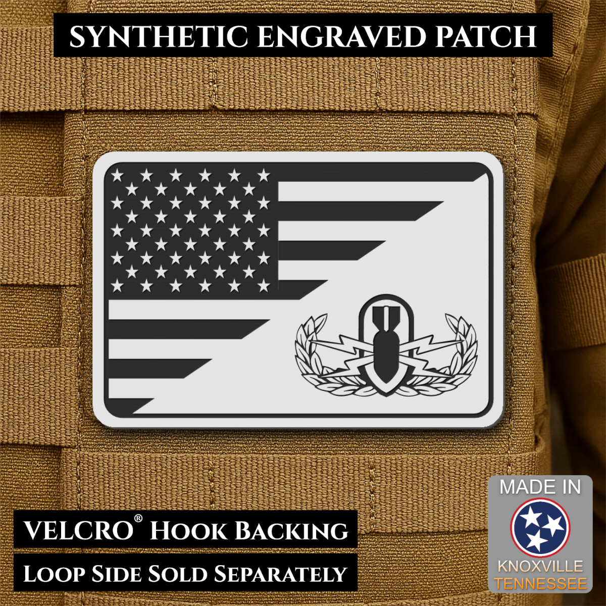EOD Bomb Squad American Flag Morale Patch, 2x3" | Made in USA | VELCRO® Brand Hook Backing