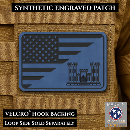 Army Combat Engineer American Flag Morale Patch, 2x3" | Made in USA | VELCRO® Brand Hook Backing