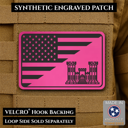 Army Combat Engineer American Flag Morale Patch, 2x3" | Made in USA | VELCRO® Brand Hook Backing