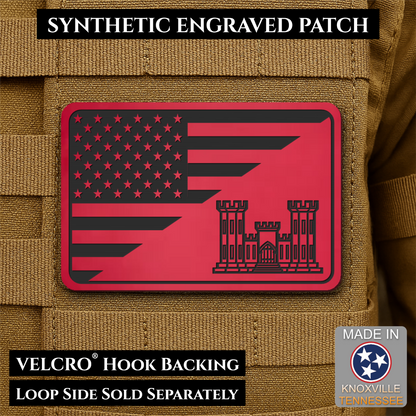 Army Combat Engineer American Flag Morale Patch, 2x3" | Made in USA | VELCRO® Brand Hook Backing