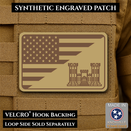 Army Combat Engineer American Flag Morale Patch, 2x3" | Made in USA | VELCRO® Brand Hook Backing