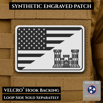 Army Combat Engineer American Flag Morale Patch, 2x3" | Made in USA | VELCRO® Brand Hook Backing