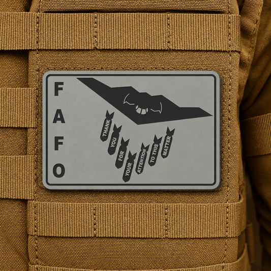 Thank You For Your Attention To This Matter, B2 Bomber Funny Morale Patch, 2x3" | Made in USA | VELCRO® Brand Hook Backing