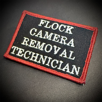 Flock Camera Removal Technician Funny Embroidered Morale Patch, 2x3" | VELCRO® Brand Hook Backing
