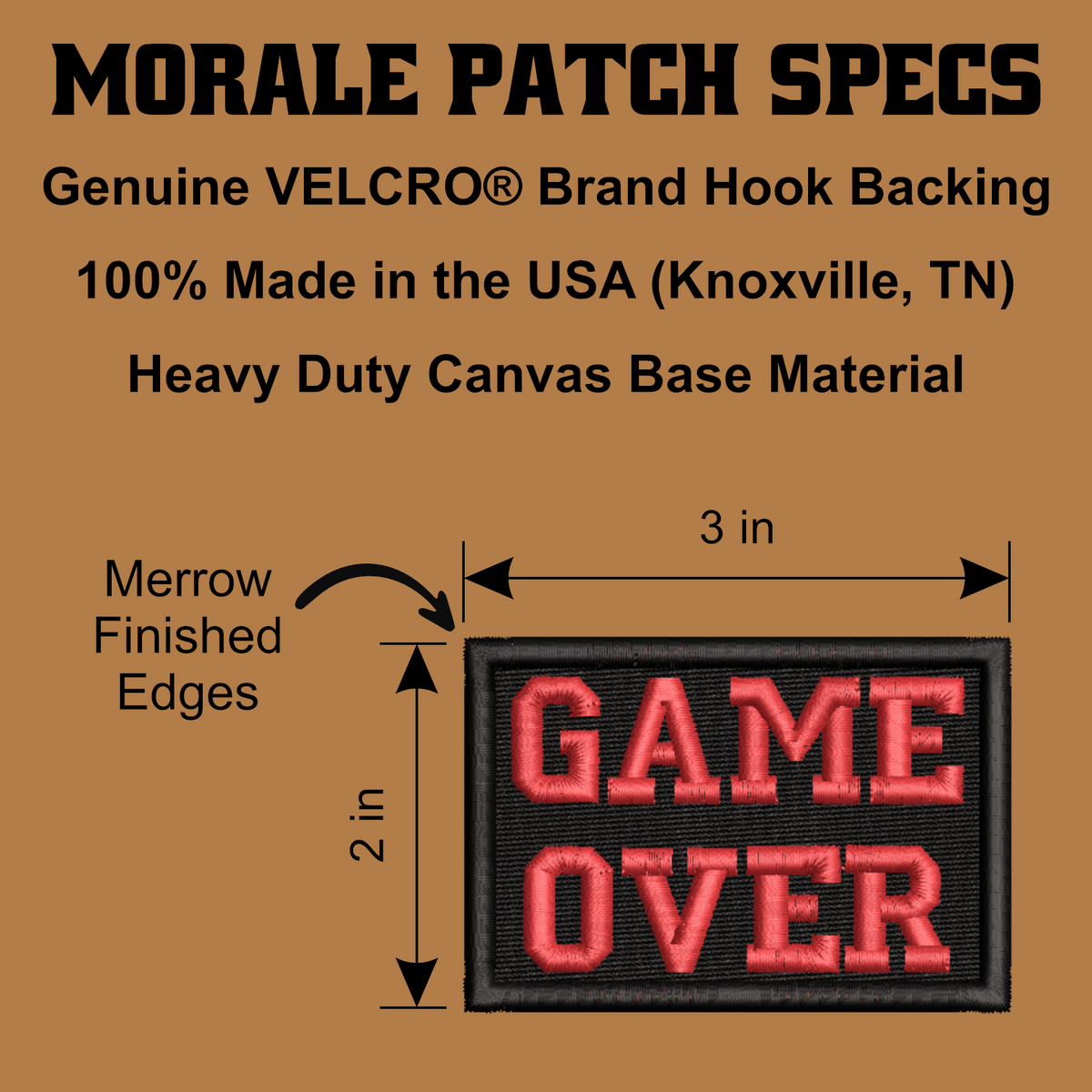 Game Over Funny Gamer Morale Patch, 2x3" | Made in USA | VELCRO® Brand Hook Backing