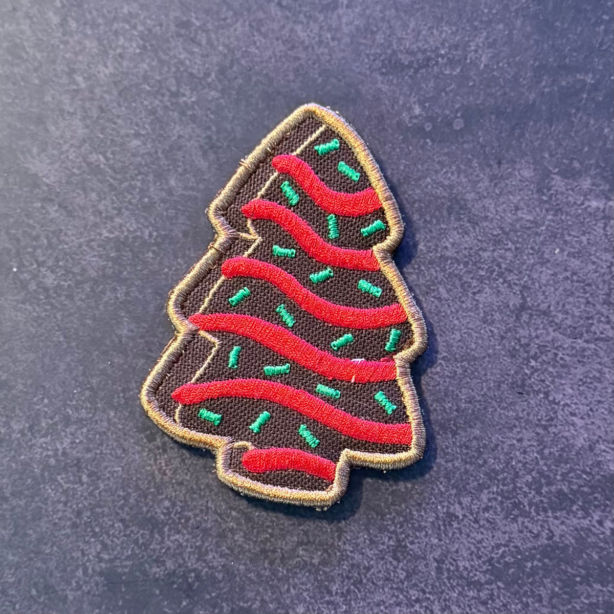 Christmas Tree Cake Funny Embroidered Morale Patch, 2.5x3.5" | VELCRO® Brand Hook Backing