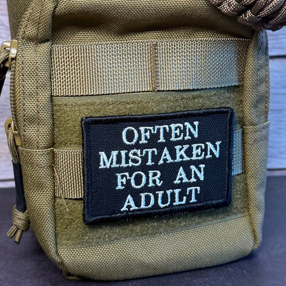 Often Mistaken For An Adult Funny Morale Patch, 2x3" | Made in USA | VELCRO® Brand Hook Backing