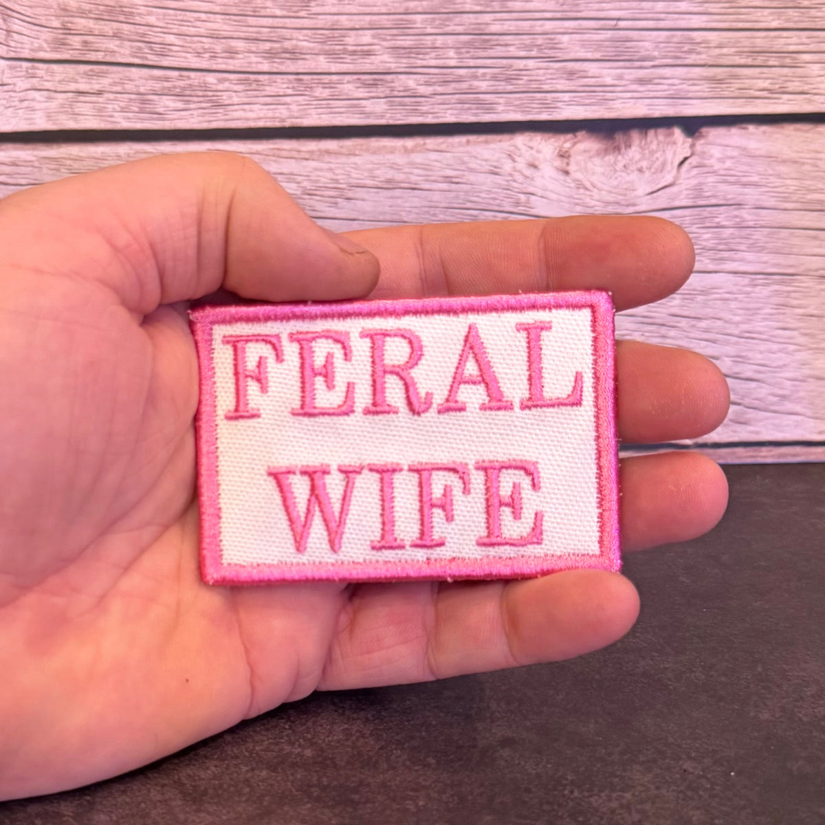 Feral Wife Funny Morale Patch, 2x3" | Made in USA | VELCRO® Brand Hook Backing