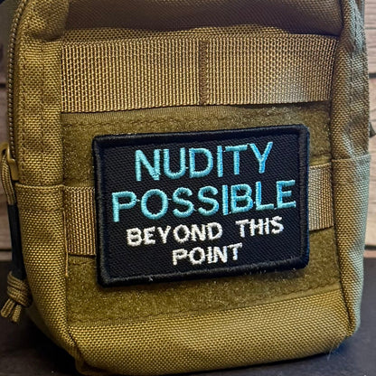 Nude Beach Warning Funny Morale Patch, 2x3" | Made in USA | VELCRO® Brand Hook Backing