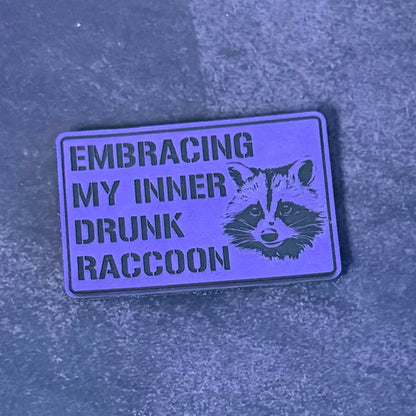 Inner Drunk Raccoon Funny Morale Patch, 2x3" | Made in USA | VELCRO® Brand Hook Backing