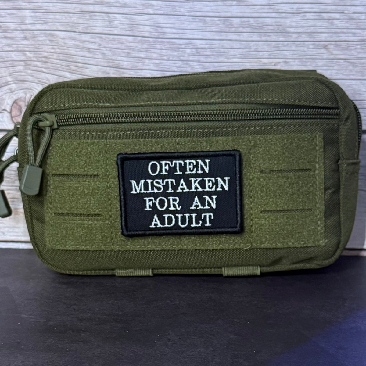 Often Mistaken For An Adult Funny Morale Patch, 2x3" | Made in USA | VELCRO® Brand Hook Backing