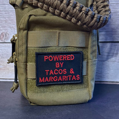 Powered By Tacos & Margaritas Funny Morale Patch, 2x3" | Made in USA | VELCRO® Brand Hook Backing
