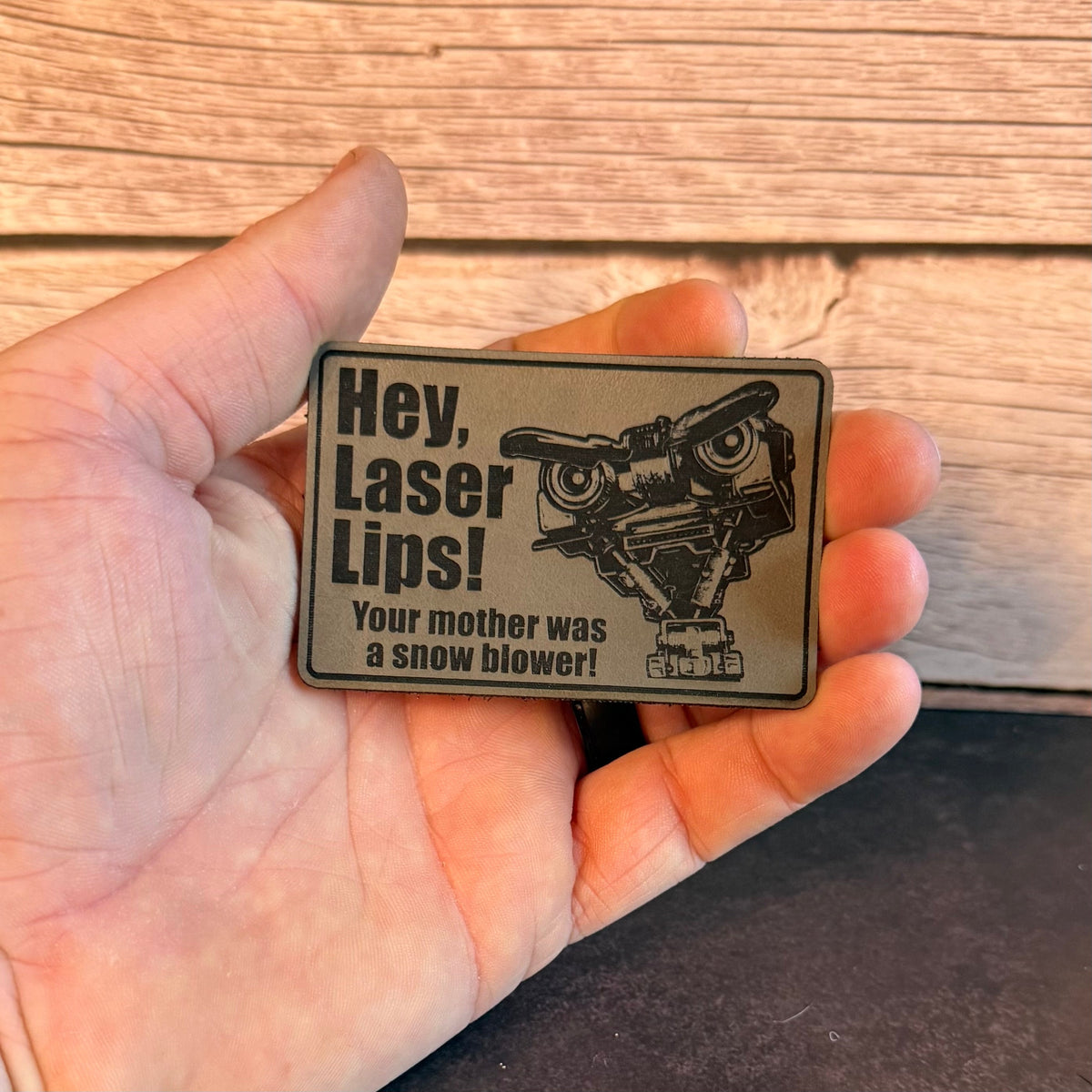 Hey Laser Lips, Johnny 5 Retro Funny Morale Patch, 2x3" | Made in USA | VELCRO® Brand Hook Backing