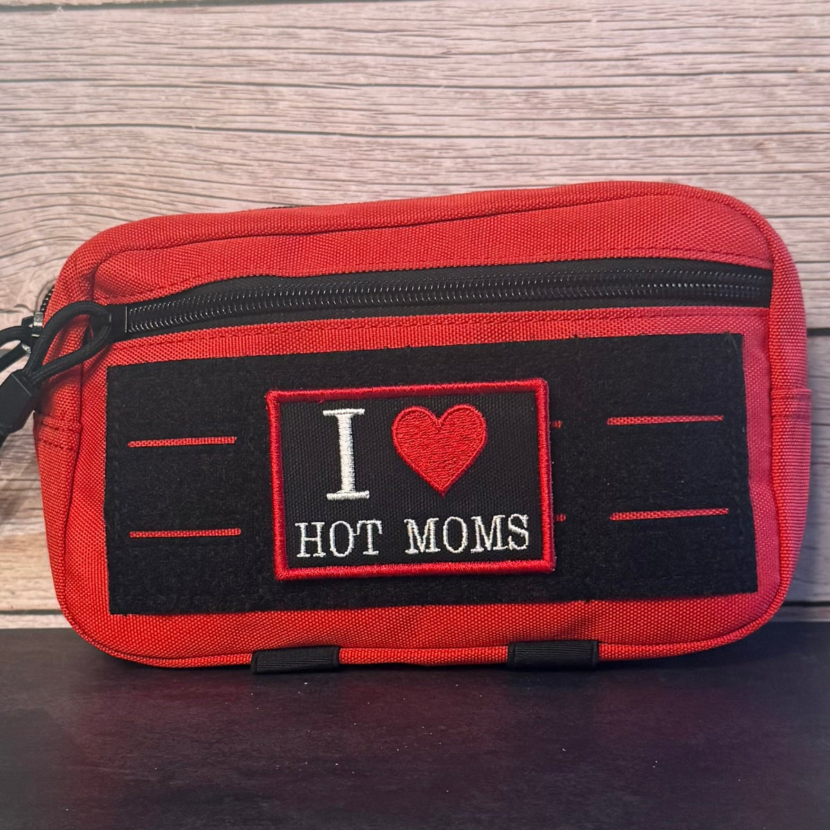 I Love Hot Moms MILFS Funny Morale Patch, 2x3" | Made in USA | VELCRO® Brand Hook Backing