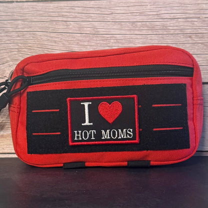 I Love Hot Moms MILFS Funny Morale Patch, 2x3" | Made in USA | VELCRO® Brand Hook Backing
