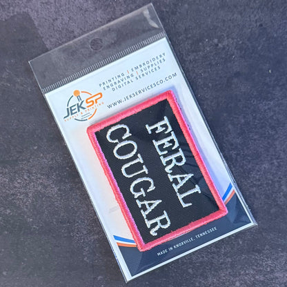 Feral Cougar Funny Morale Patch, 2x3" | Made in USA | VELCRO® Brand Hook Backing
