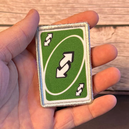 UNO Reverse Card Funny Morale Patch, 2x3" | Made in USA | VELCRO® Brand Hook Backing
