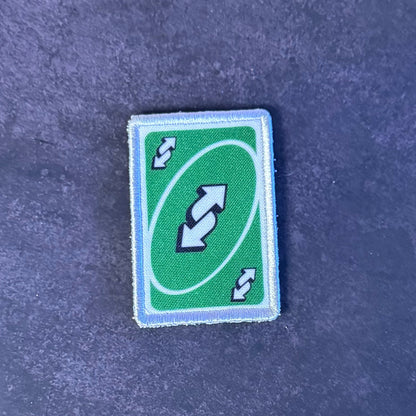 UNO Reverse Card Funny Morale Patch, 2x3" | Made in USA | VELCRO® Brand Hook Backing