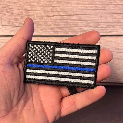 Thin Blue Line American Flag Patch for Law Enforcement, 2x3.5" | Made in USA | VELCRO® Brand Hook Backing