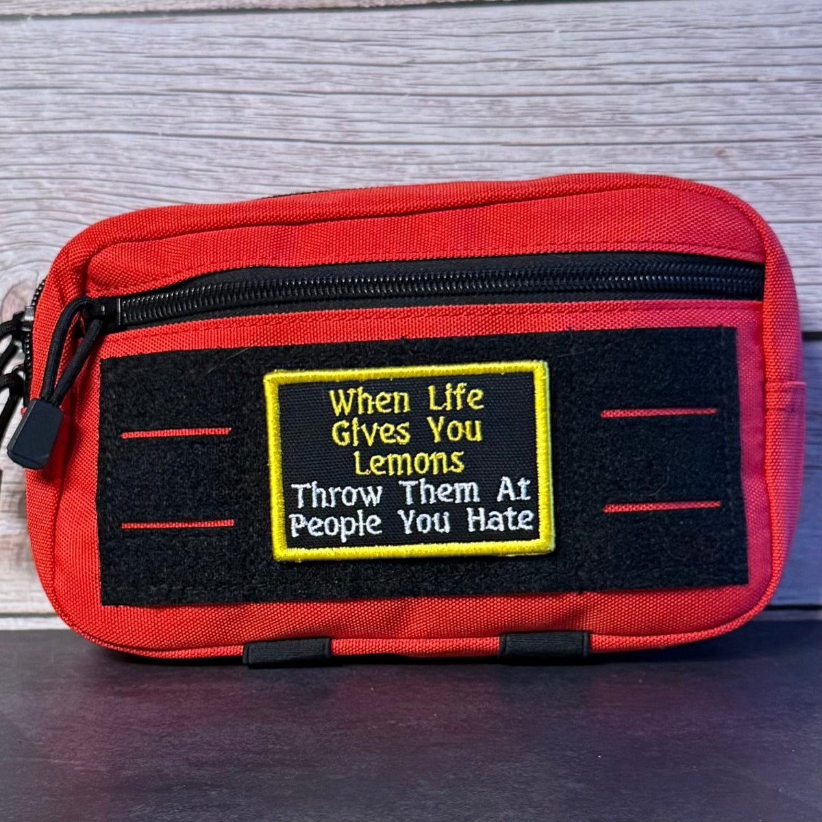Throw Lemons At People You Hate Funny Morale Patch, 2x3" | Made in USA | VELCRO® Brand Hook Backing