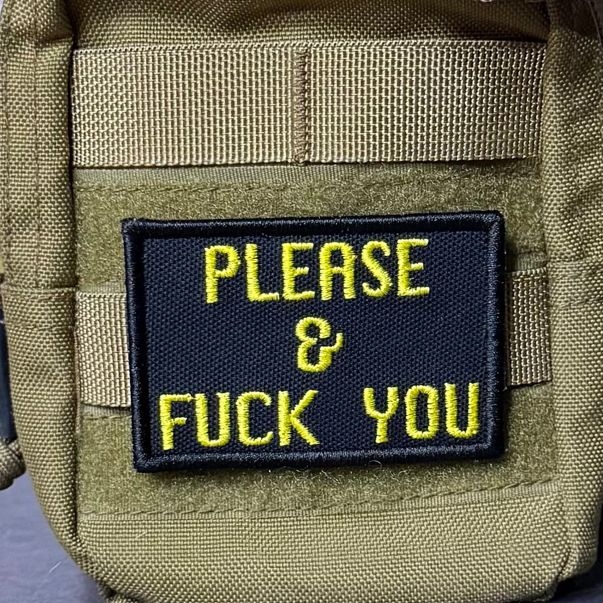 Please & Fuck You Funny Embroidered Morale Patch, 2x3" | VELCRO® Brand Hook Backing