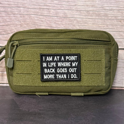 My Back Goes Out More Than I Do Funny Morale Patch, 2x3" | Made in USA | VELCRO® Brand Hook Backing