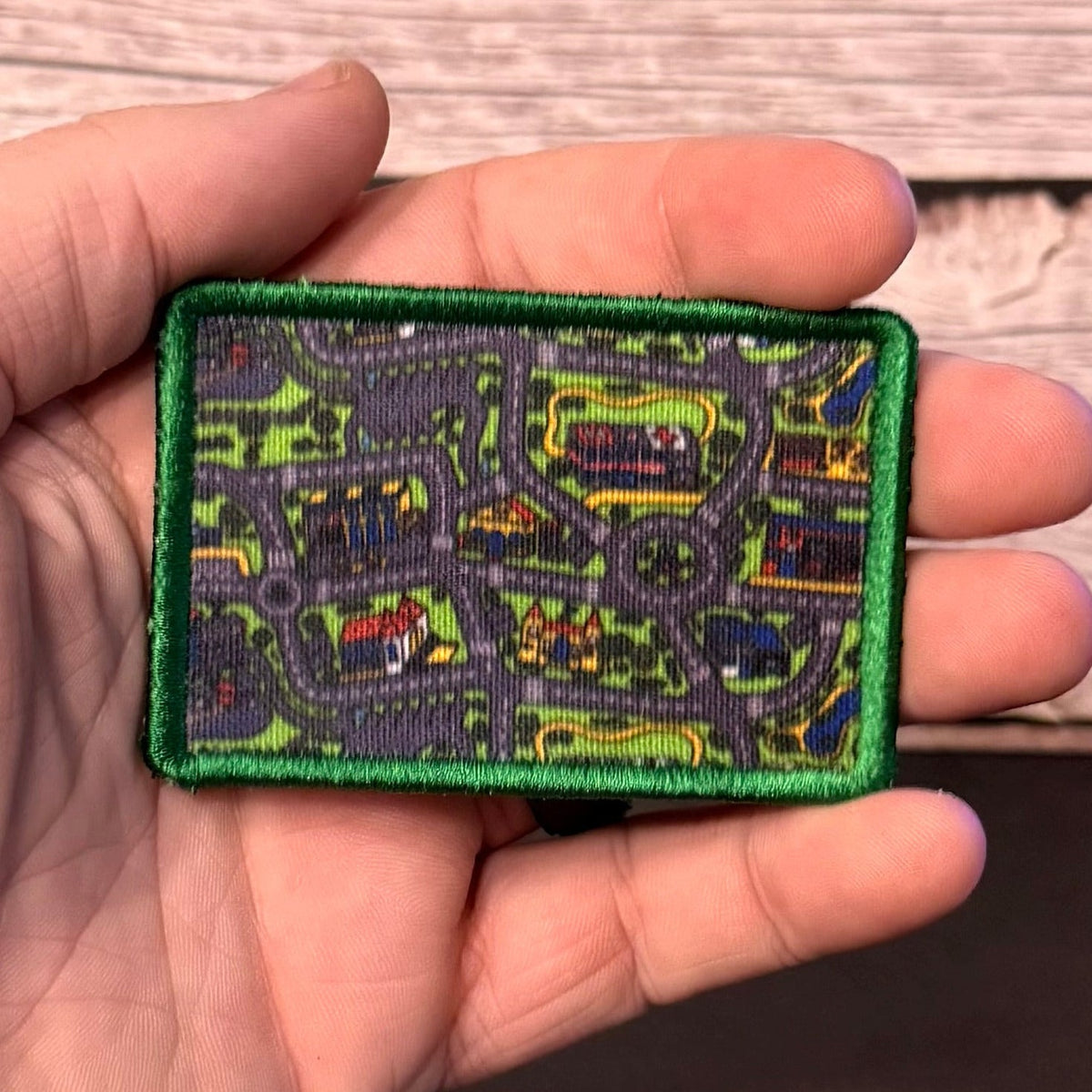 Retro Toy Car Pay Rug Carpet Funny Morale Patch, 2x3" | Made in USA | VELCRO® Brand Hook Backing