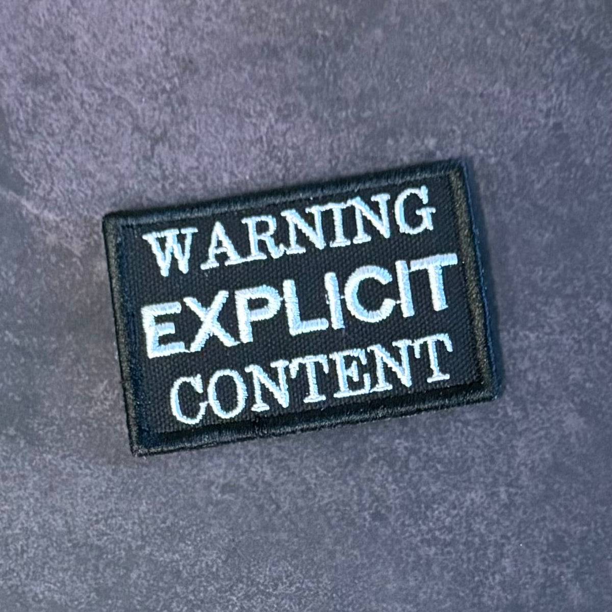 Explicit Content Warning Funny Morale Patch, 2x3" | Made in USA | VELCRO® Brand Hook Backing